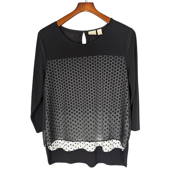 Chico's Tops - Chico's Blouse Black Chiffon Overlay White w Polka Dots Lining Size 1 Medium